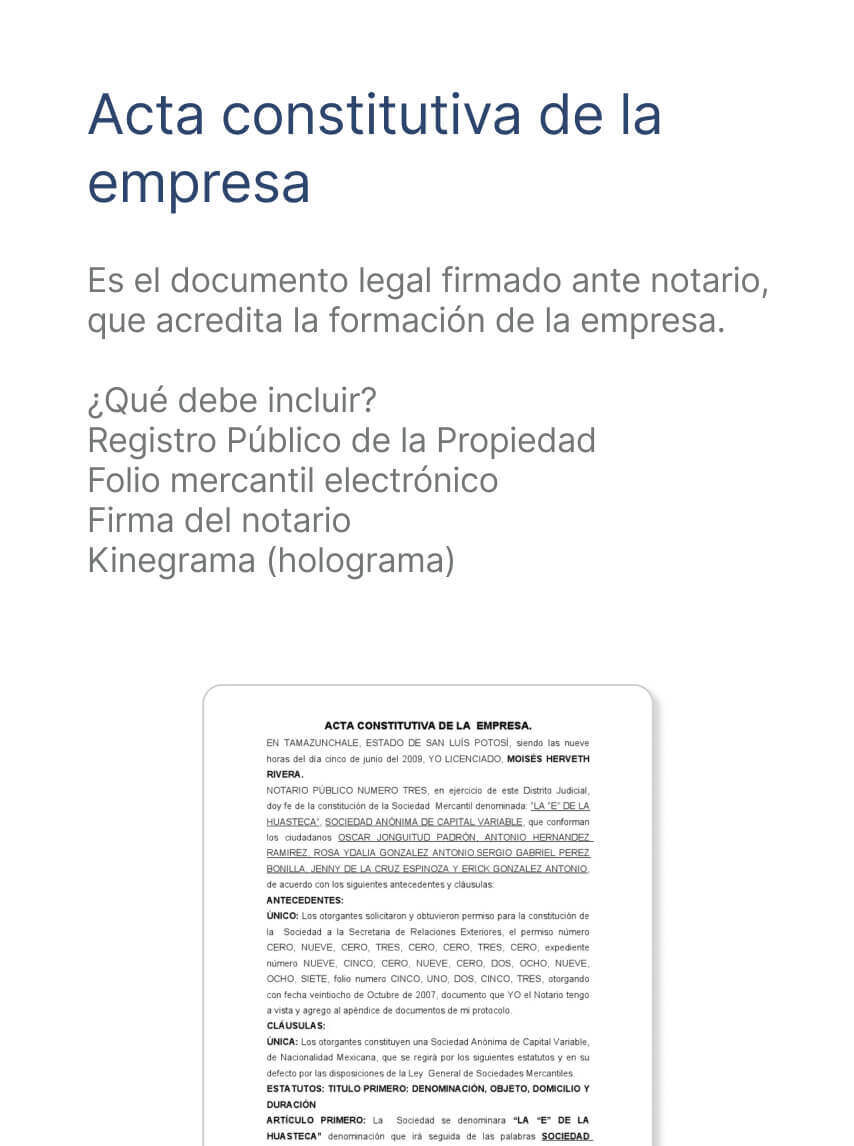Acta constitutiva de la empresa