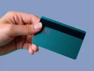 Mão segurando um cartão verde contra fundo azul, representando colaboradores ou terceiros que ainda não possuem cartão corporativo.