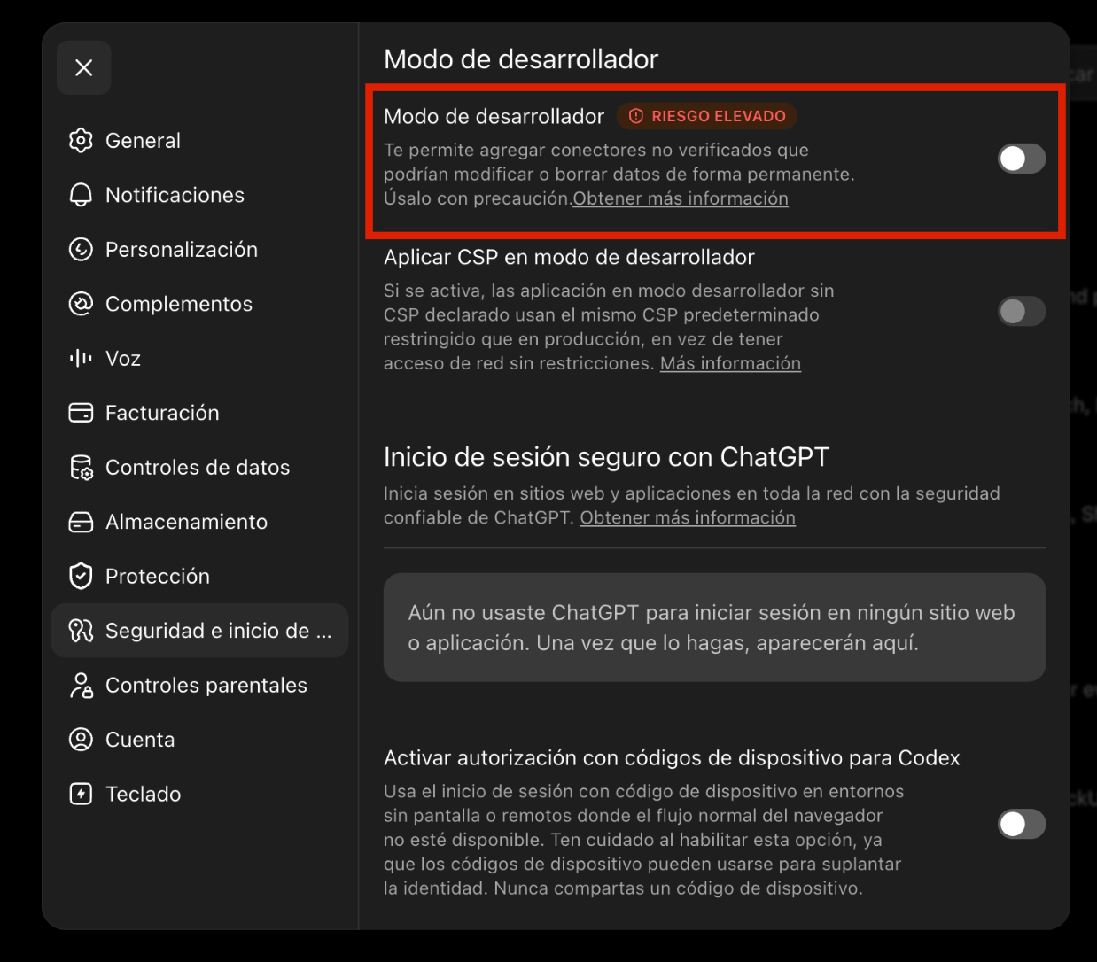 Modo de desarrollador en ChatGPT