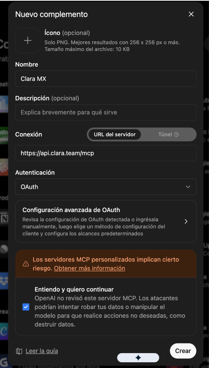 Configuración del conector en ChatGPT