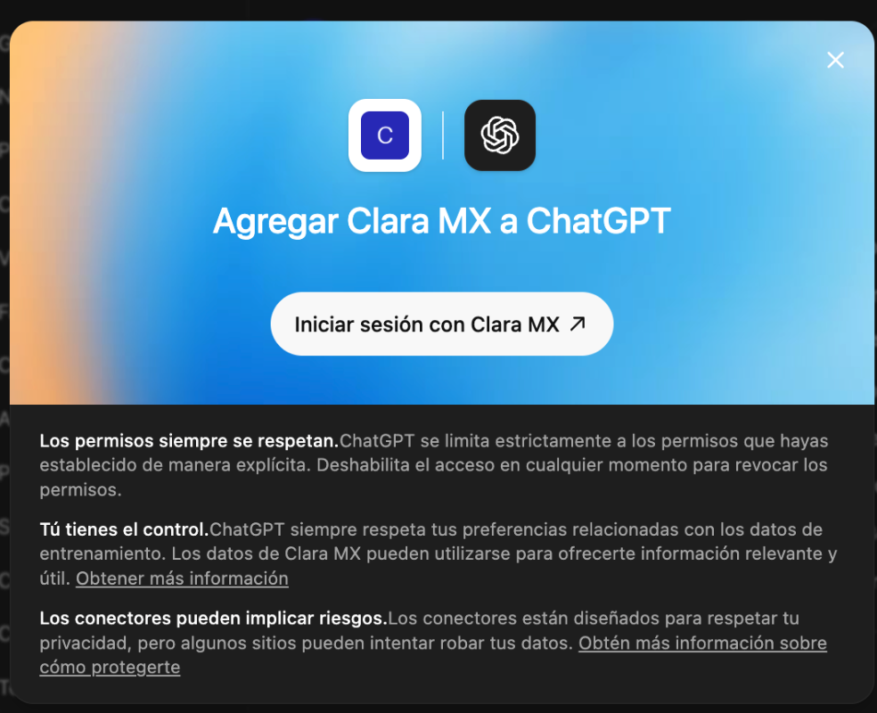 Inicio de sesión con Clara MX en ChatGPT