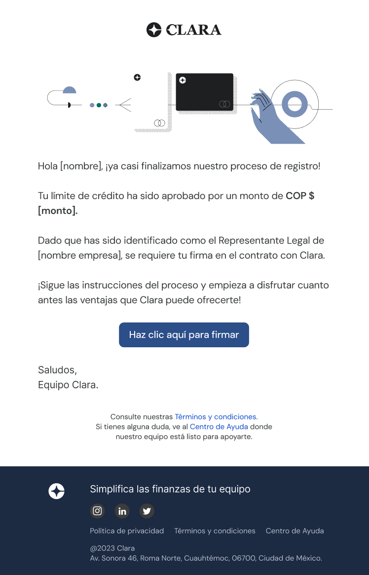 Paso 1 — Pantalla de firma digital y confirmación de crédito aprobado