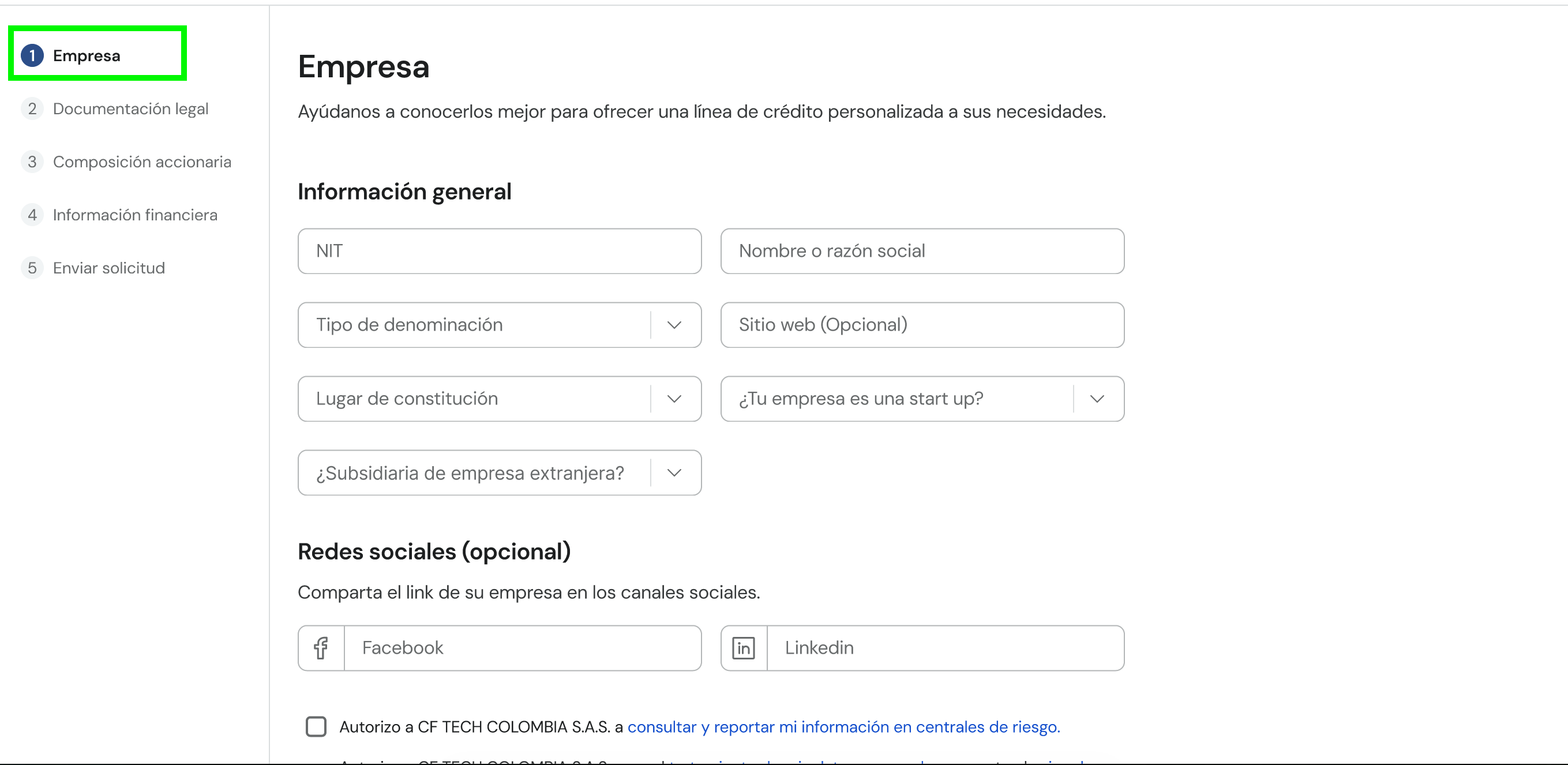 Paso 1 — Información de la empresa